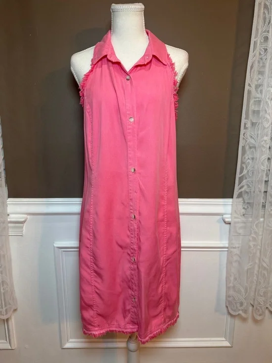 Maven West Pink Fringe Button Front Dress Sleeveless M - Picture 2 of 11